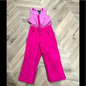 Hot pink, quilted bib snow pants